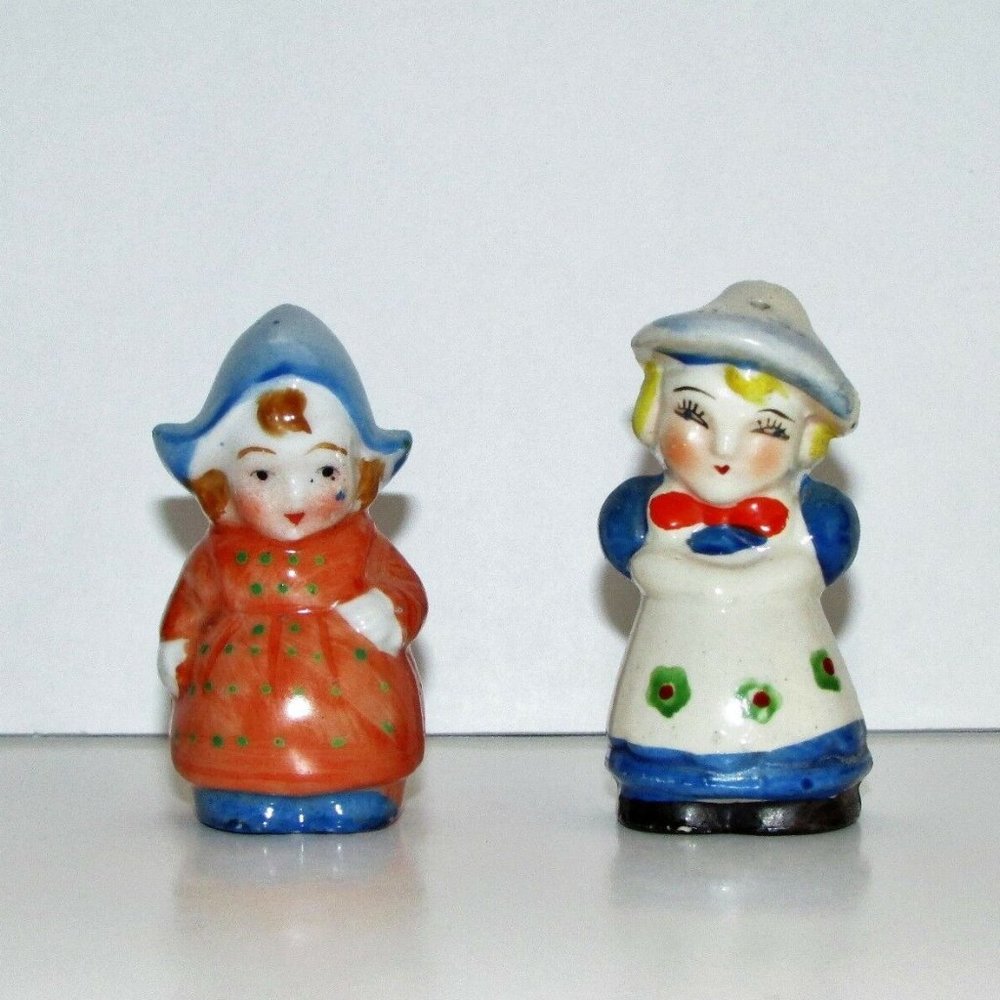 2 Vintage Salt & Pepper Shakers Colourful Mismatched Set Hand Painted Singles